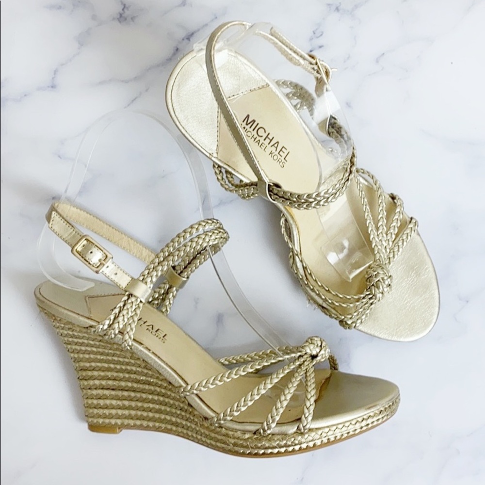 Michael Kors Gold Braided Espadrille Wedges 🌿